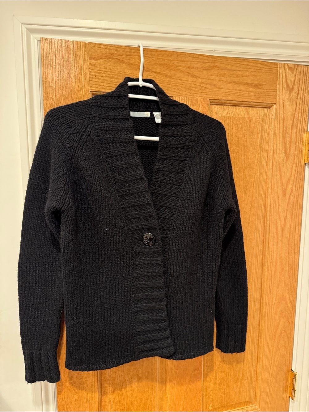 La Redoute Black Shawl Collar Button-Front Wool Women’s Sweater
